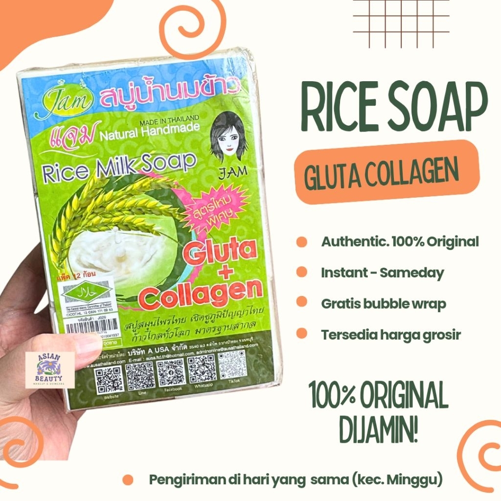 [100% ORI] sabun Thai jam rice milk soap gluta + collagen