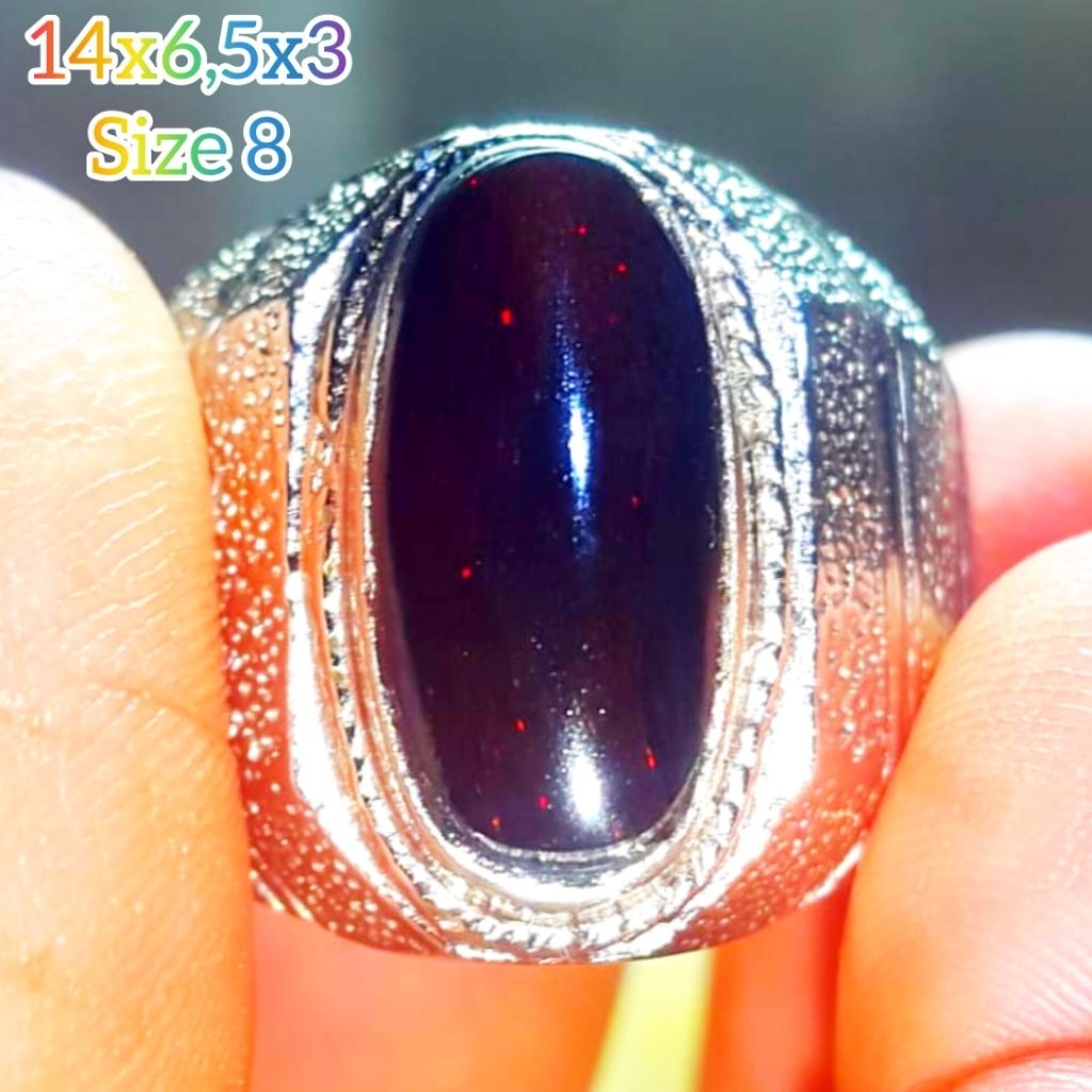 Cincin Batu Black Opal Sempur Ruyung Rintik Natural Jarong Bahan Ranting