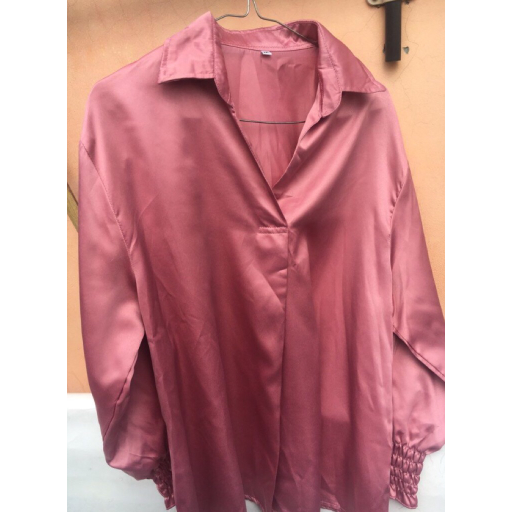 kemeja satin pink