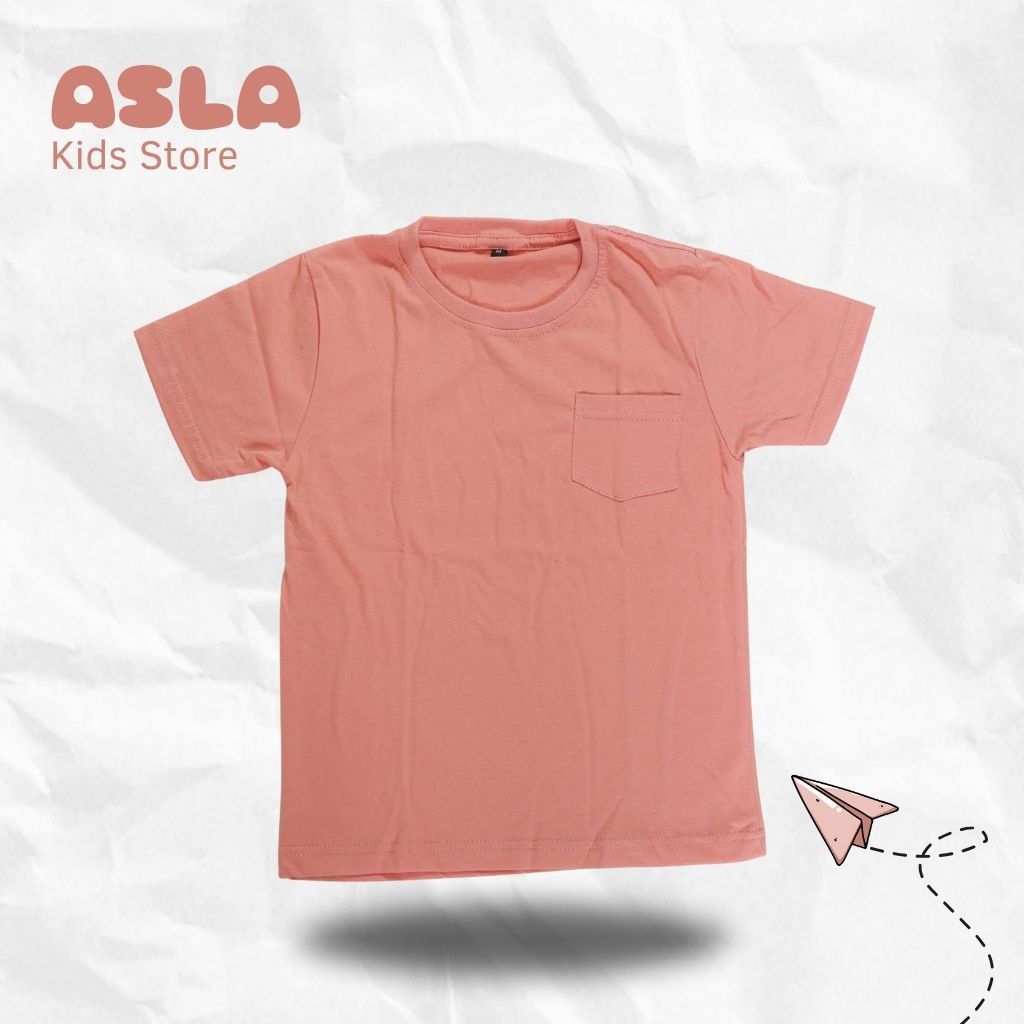 Kaos anak polos kombinasi saku bahan cotton 30s warna Dusty Peach