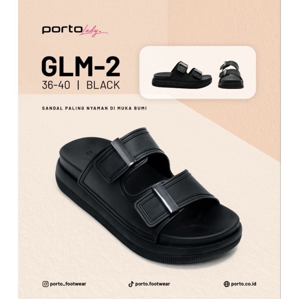 Sandal Slop Wanita porto lady hitam ban 2 sendal wedges perempuan cocok buat kondangan