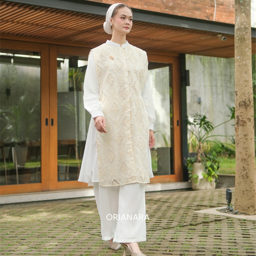 Orianara Raya Long Tunik Papersilk Embroidery Lebaran Bunga BELLAMY TUNIK