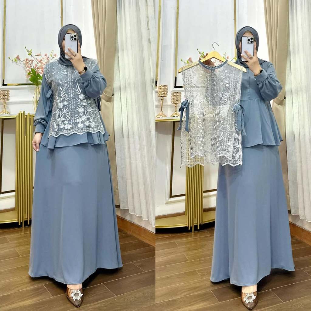 Gamis NAURA DRESS Brokat Wanita Kekinian 2026 Busui Friendly
