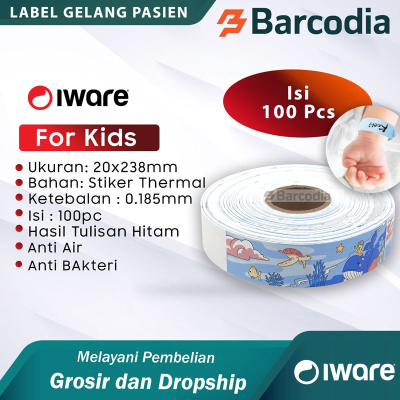 BARCODIA Gelang Pasien Anak Thermal Gelang Pasien Roll Isi 100 pcs Stiker Thermal