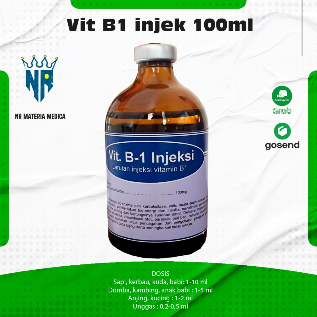 Vitamin B1 100 ml Inj  - Vitamin B1 untuk ternak - Vit B1 Hewan - Vit B1 Hewan