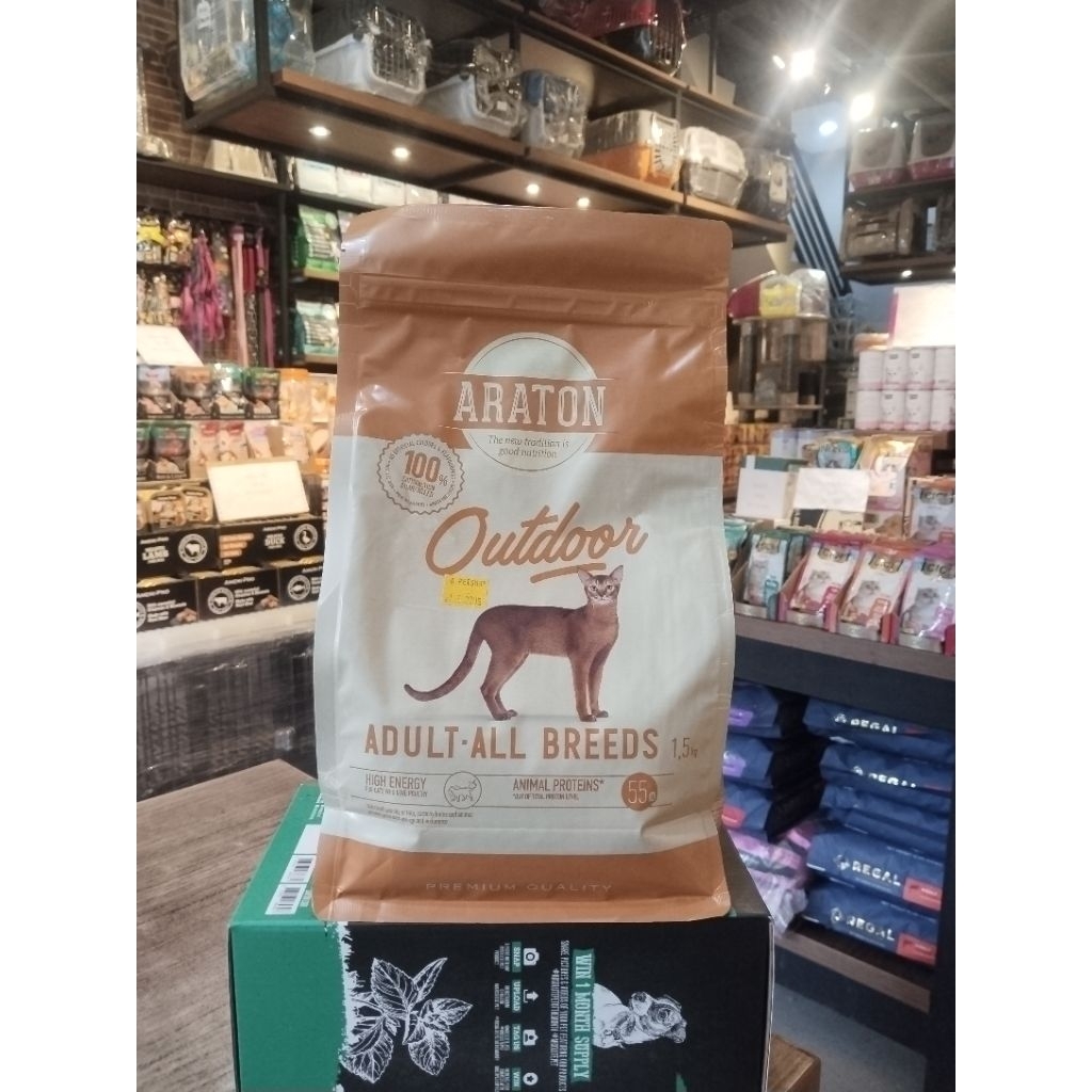 Araton Outdoor Adult All Breeds 1,5kg Makanan Kucing Kering Premium Rasa Ayam & Kalkun Protein Tingg