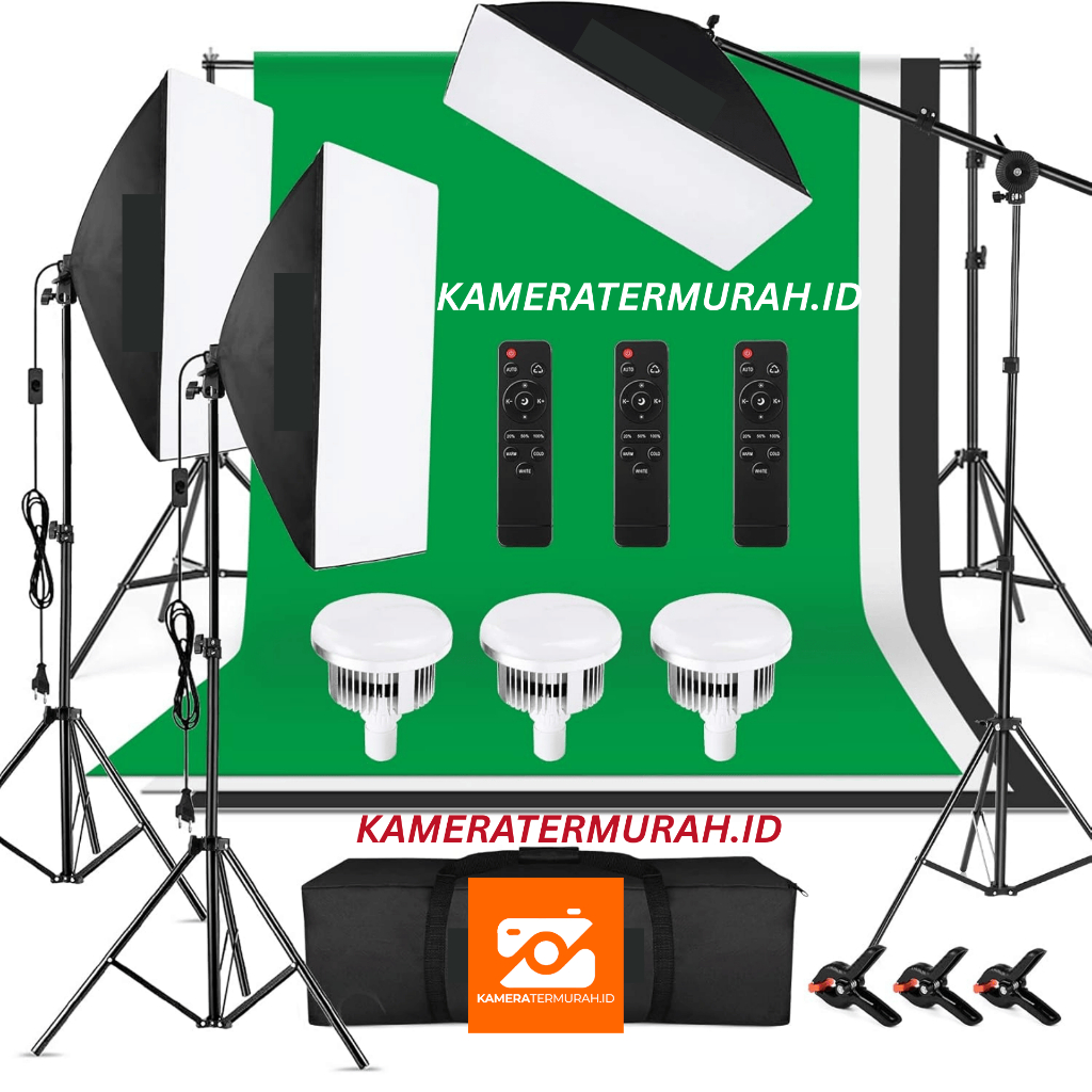 Paket softbox lighting kit - softbox continuous - softbox boom arm - softbox light stand for video