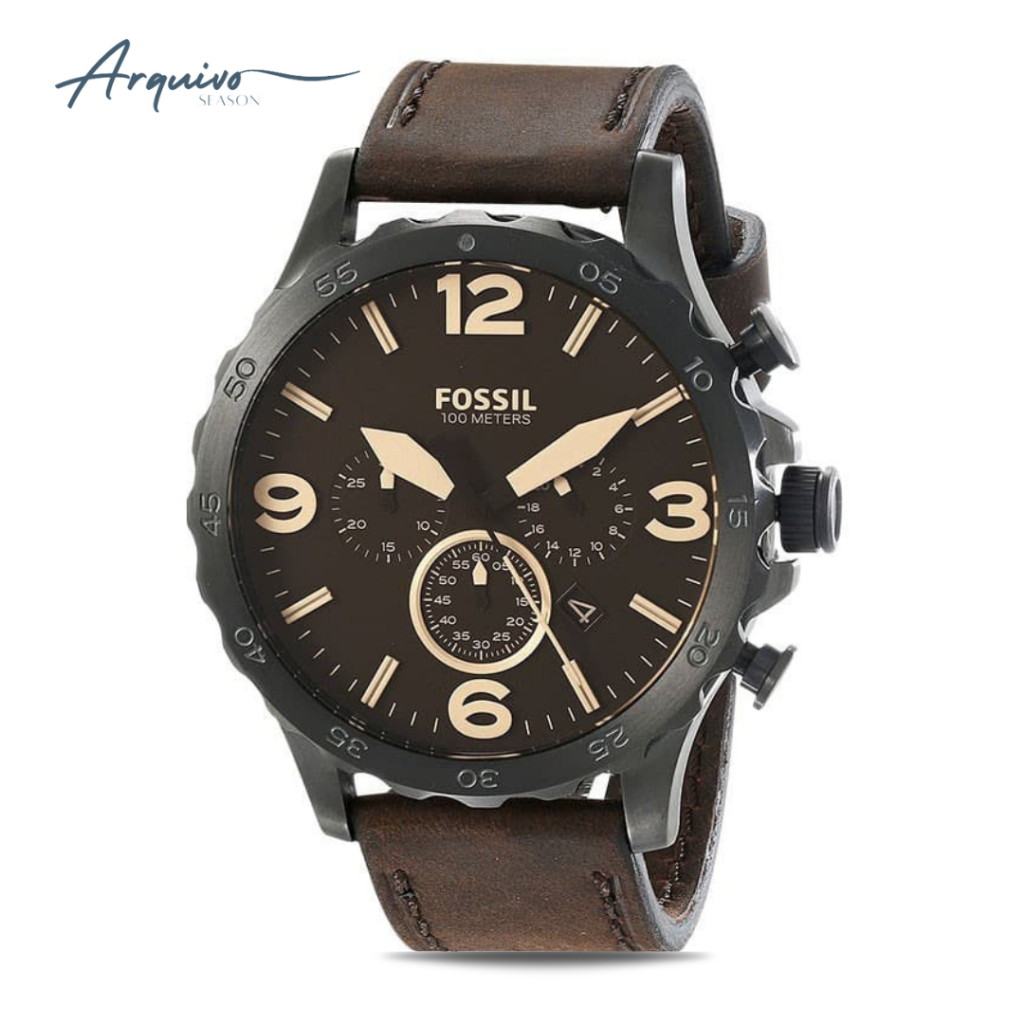 Jam Tangan Pria Fossil Nate Chronograph Kulit Sporty Original JR1487