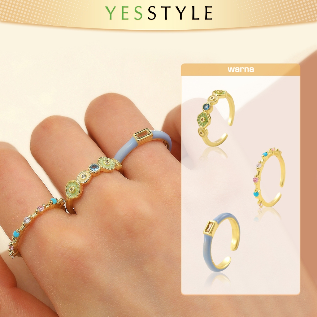 Yesstyle Cincin Crystal Enamel Vintage Cincin Wanita Adjustable Ring Aksesoris