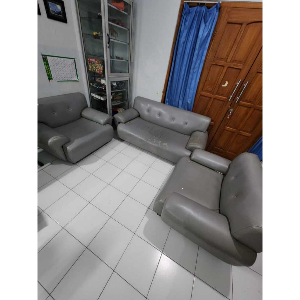 SOFA SET 3 PCS RANGKA KAYU NANGKA BAGUS BUSA TEBAL EMPUK BEKAS