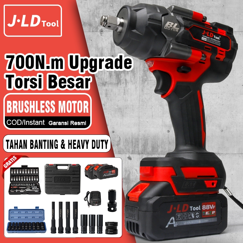 JLD Impact Jumbo 700N.m Torsi Gila Brushless Impact Wrench Baterai Tahan Lama 3-Speed + Anto Stop Bu