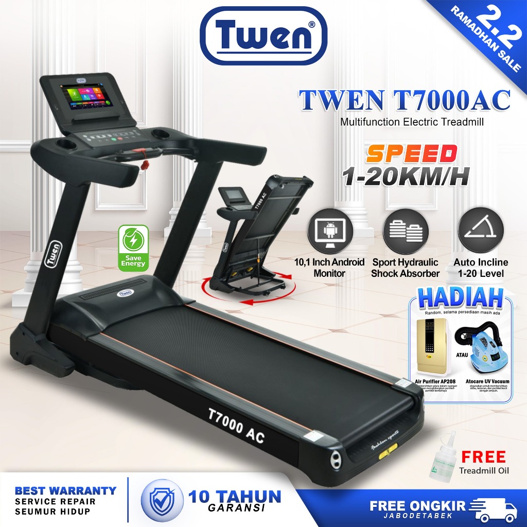 TWEN T7000AC Treadmill Listrik Treadmill Portable Treadmill Multifungsi Treadmil Lipat Alat Olahraga