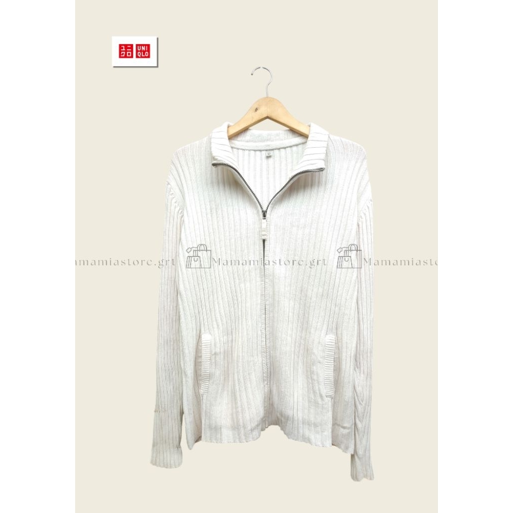 Mamamiastore.grt - Cardigan ziper KNIT RAJUT lidi unisex putih XL brand Uni*lo