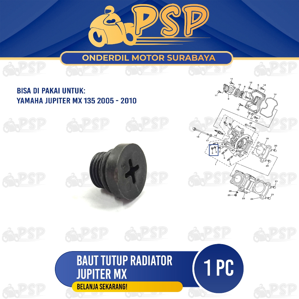 Baut Tutup Radiator Jupiter MX (Bawah) - Baud Penutup Pembuangan Air Radiator Yamaha Jupiter MX Old