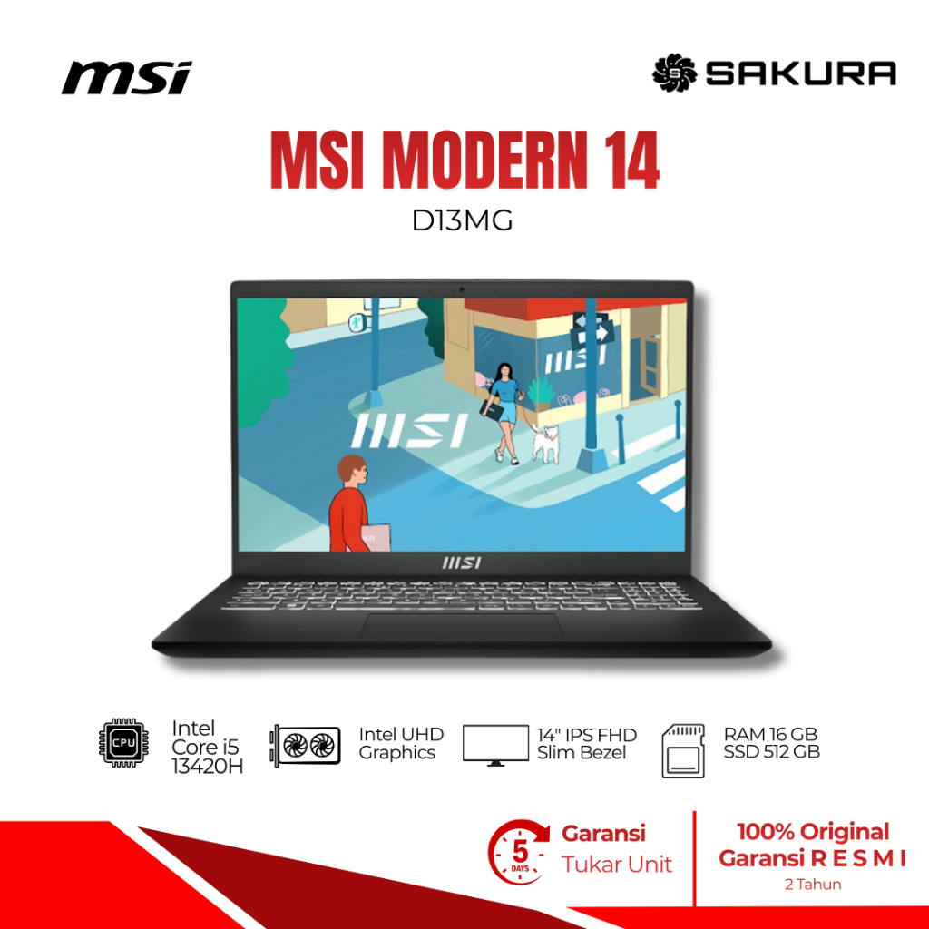 Sakura - Laptop MSI Modern 14 H D13MG 209 i5 13420H 16GB 512GB SSD 14 FHD+ IPS W11