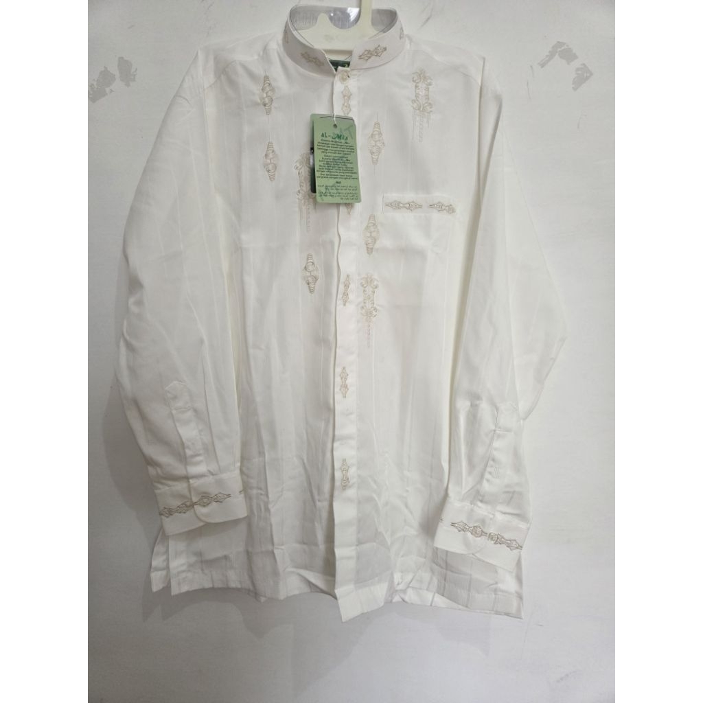 Baju Koko Muslim Putih Al Mia Bordir Tangan Panjang Cowok Pria