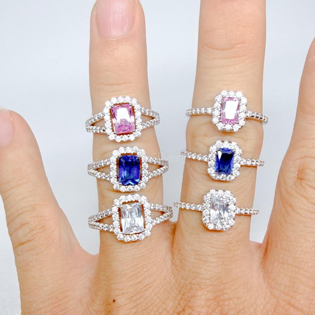 Cincin Wanita Permata Putih Pink Biru Perak Silver 925 Fashion Ring | Cincin Import - PERHIASAN PERA