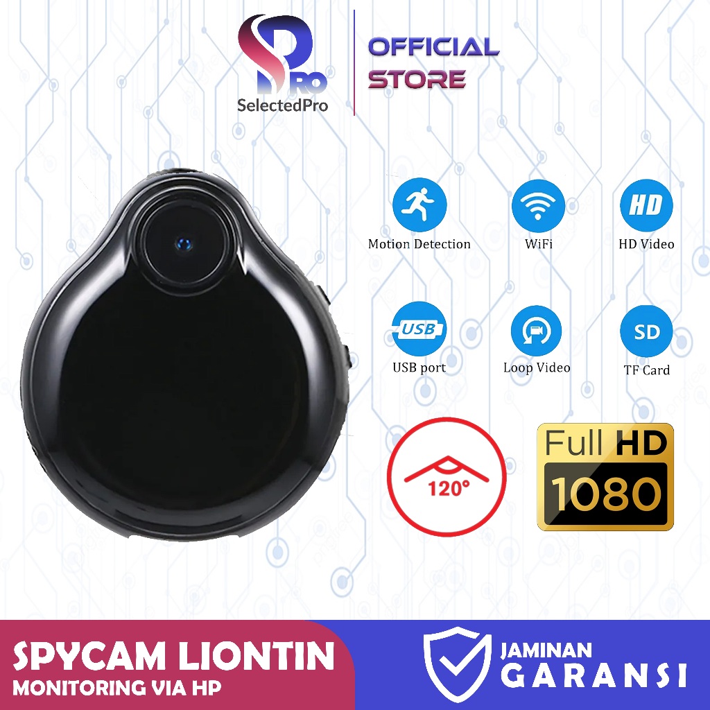 SelectedPro Hidden Spy Camera Mini WiFi Kamera Kalung Tersembunyi Gantungan Liontin 1080P KALCAMWIFI