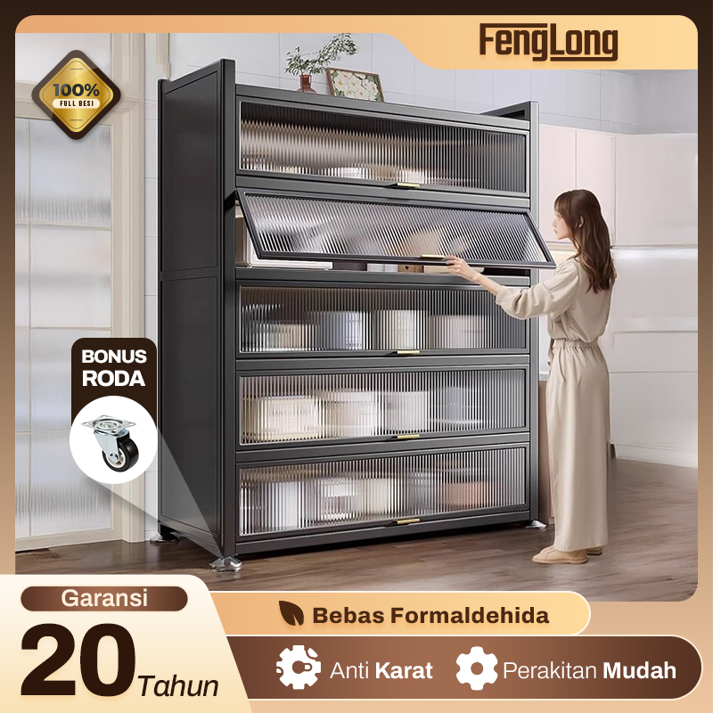 Lemari Dapur  Rak Dapur Serbaguna Multifungsi Rak Piring Aluminium Tertutup Rak Dapur Serbaguna Besi