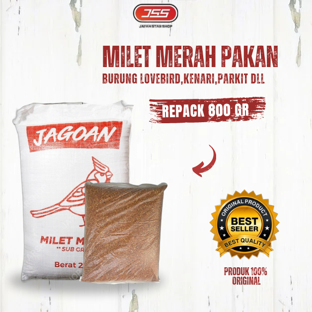 Milet Merah 800 gr - KEMASAN BIASA Millet Merah Pakan Burung Lovebird Kenari Nuri Parkit