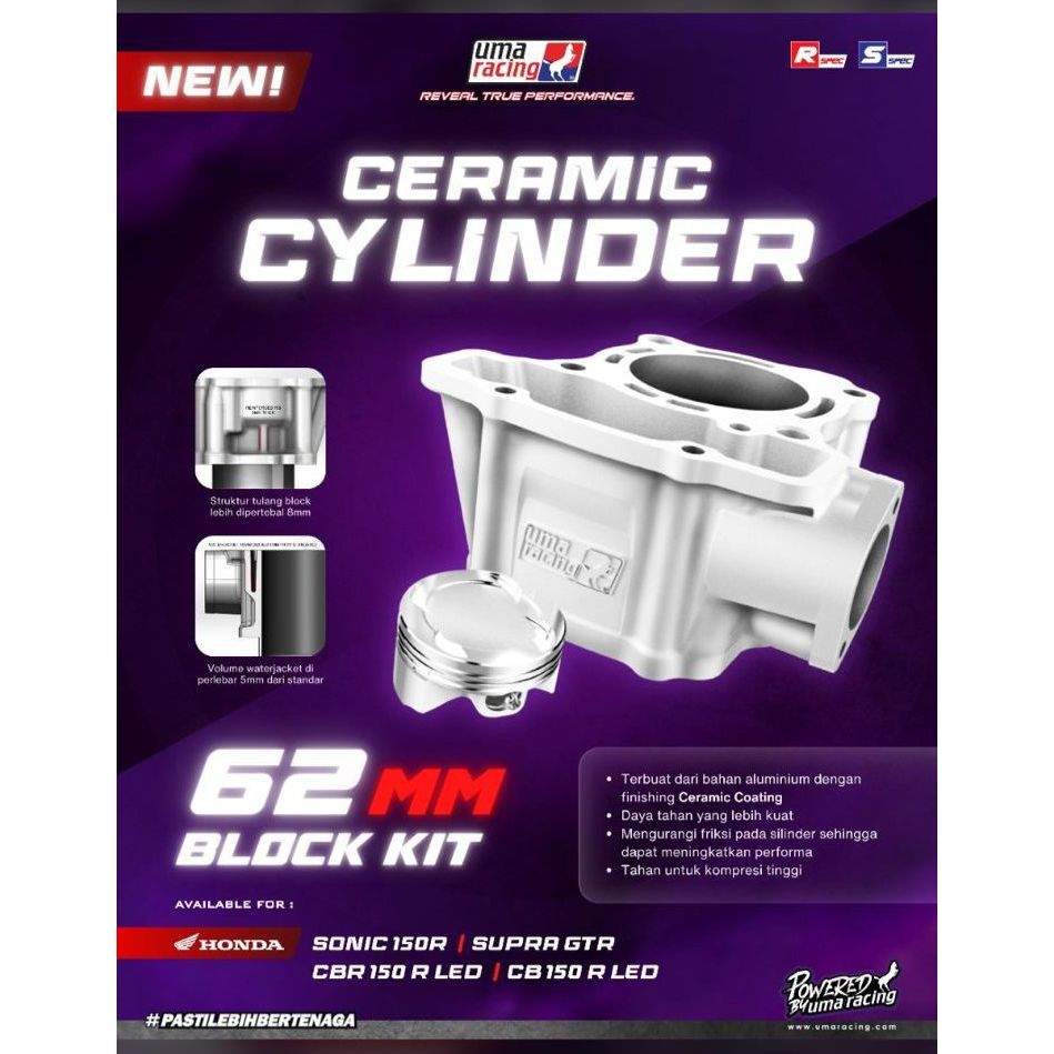 BLOK CERAMIC UMA RACING PISTON FORGED 62MM SONIC 150 - SUPRA GTR - CBR 150 R LED - CB 150 R LED ORIG