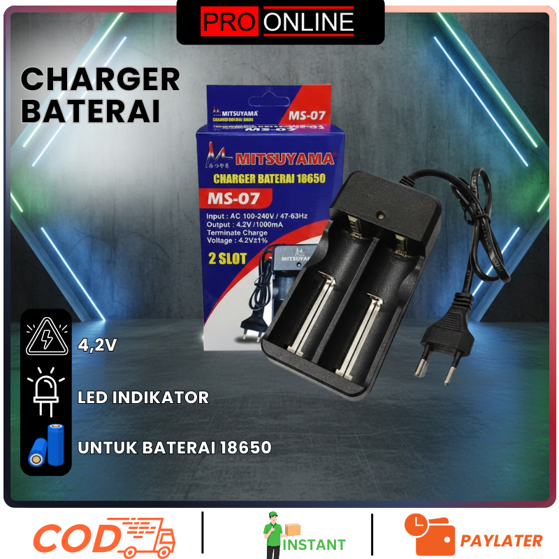 Baterai 18650 Charger carger casan Baterai - Batrai revil senter  18650- Batre cadangan 18650 senter