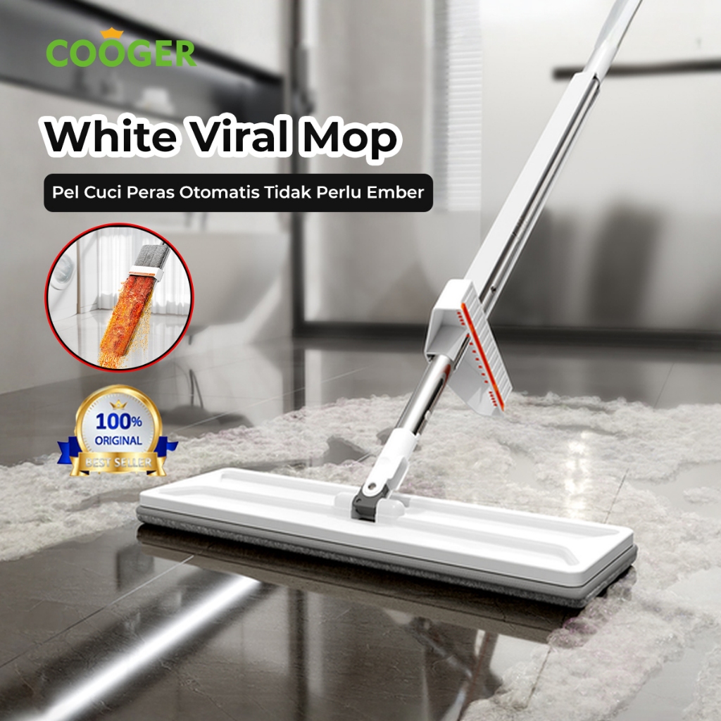 COOGER Alat Pel Peras Pelan Lantai Microfiber Berdiri Otomatis Automatic Standing Mop Multifungsi