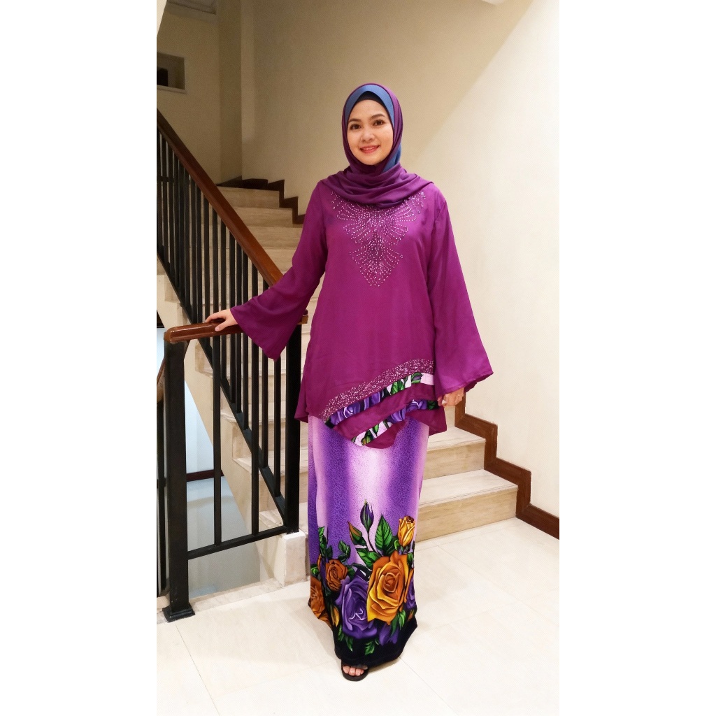 Gamis Spandek Ungu Motif Bunga