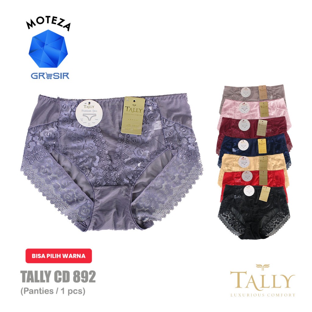 Grosir [6 pcs] [12 pcs] Tally 892 CD Celana Dalam Wanita - Satin Mix Renda Midi Waist | Free Size Fi