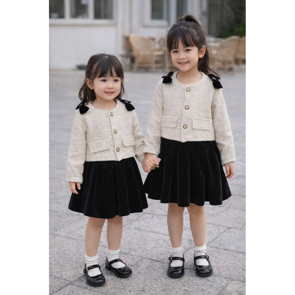 Setelan Tweed Anak Perempuan Import