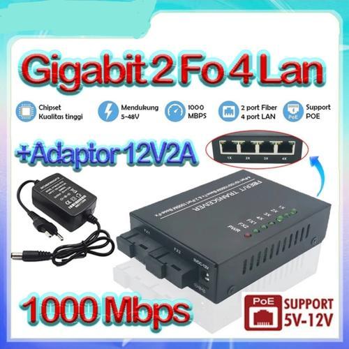 Htb Media Converter 2Fo 4Lan Gigabit 2 Fiber Optik Fo to 4 Port Lan