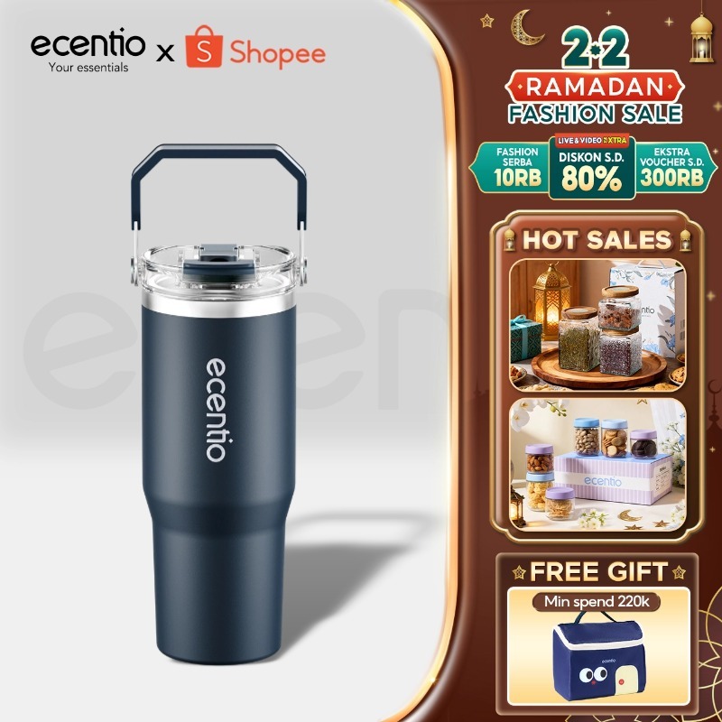 ecentio tumbler Stainless 900ml Portable Thermos Botol minum besar tas tumbler tahan panas dingin 24
