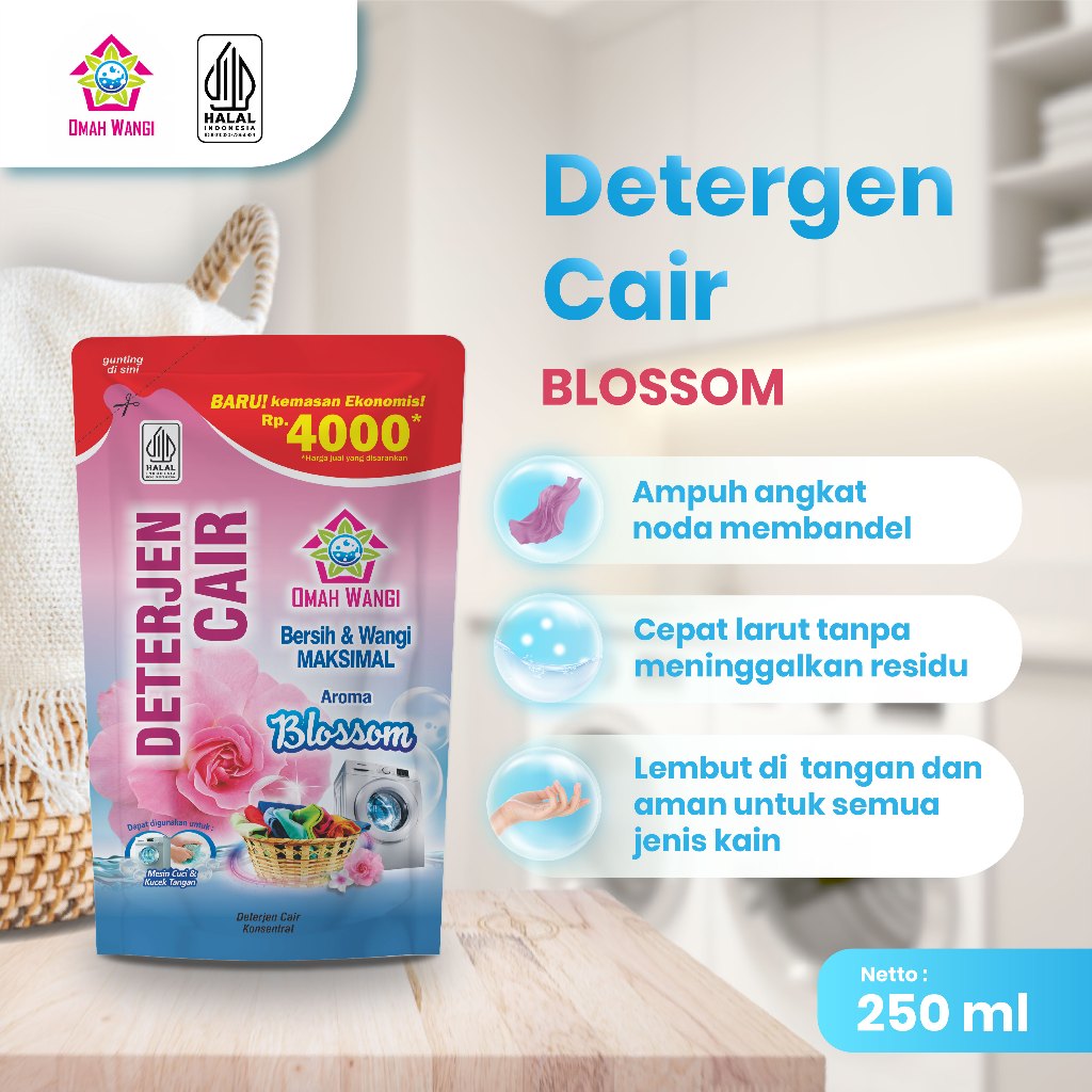Detergent Cair Omah Wangi 250ML Sabun Cuci Pakaian Kemasan Pouch Bersih dan Wangi