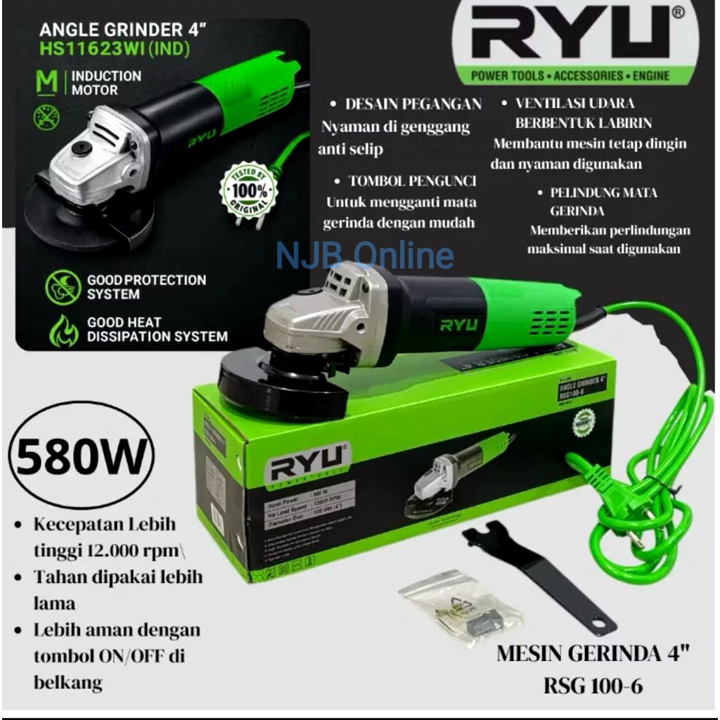 RYU Mesin Gerinda Tangan 4" Angle Grinder RYU RSG100 - 6 Original