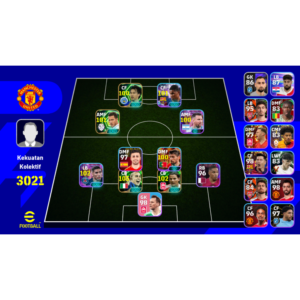 Akun efootball mobile 2026 Rashford ST, Okazaki, Chellini, Buyten, Neves dkk