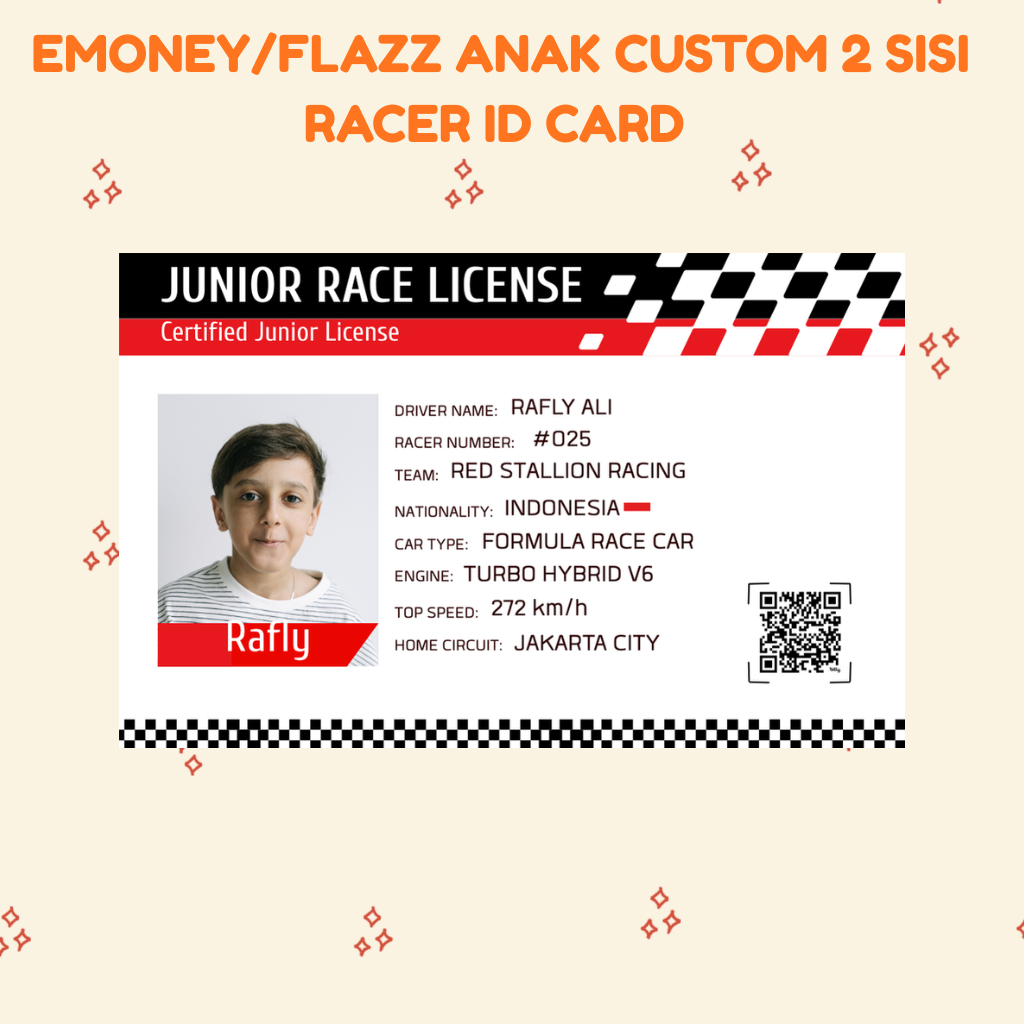 Etoll / Emoney / Flazz Custom | Racer ID Card - Junior Race License (Custom foto dan detail anak)