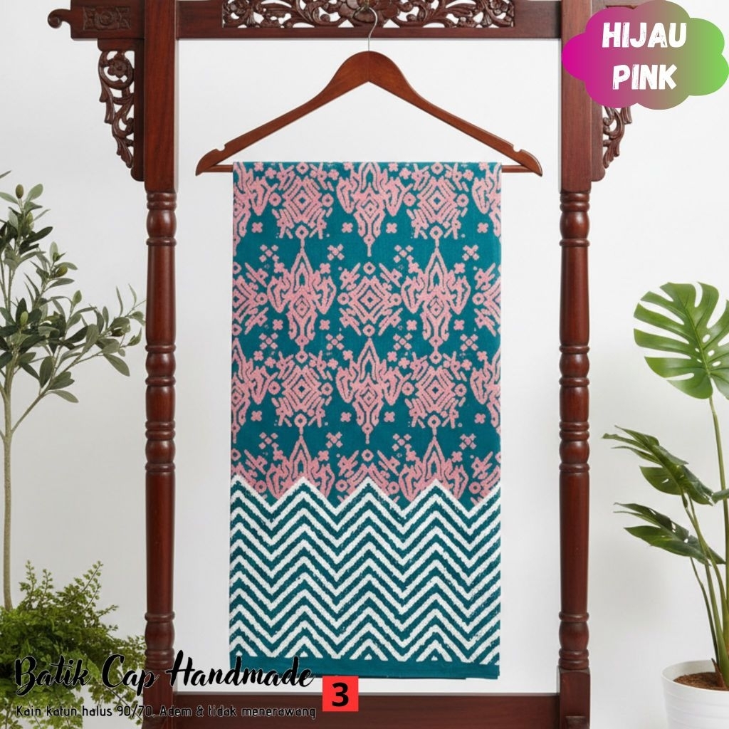 Kain Batik cap garutan hijau tosca