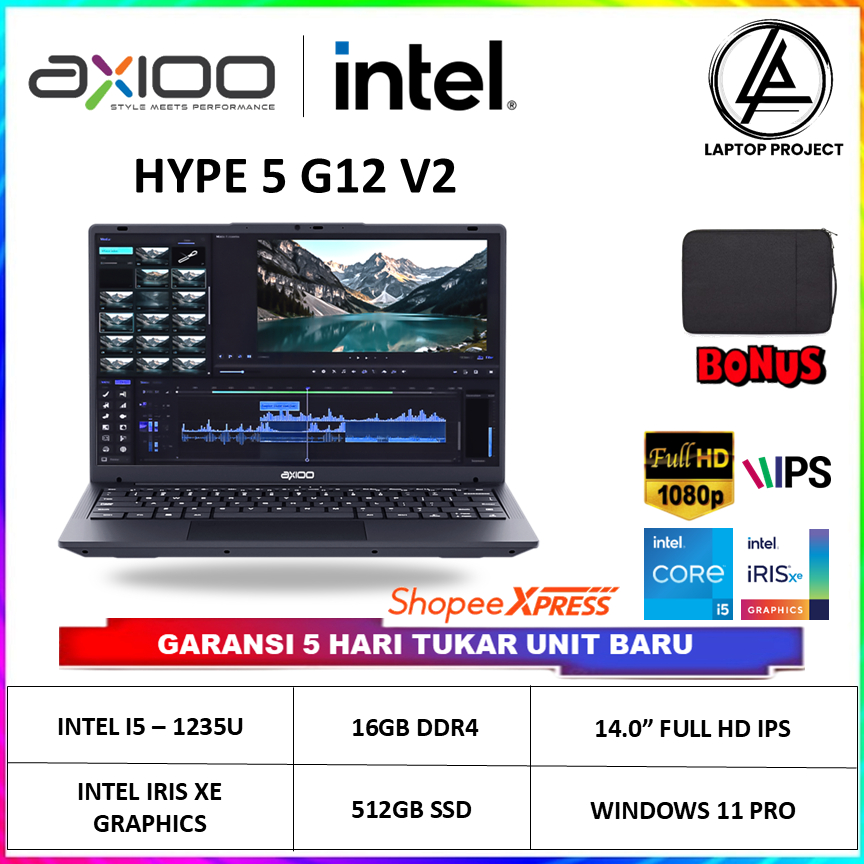 AXIOO Laptop Hype 5 G12 V2 Core i5-1235U 16GB RAM 512GB SSD Windows 11 PRO Baru