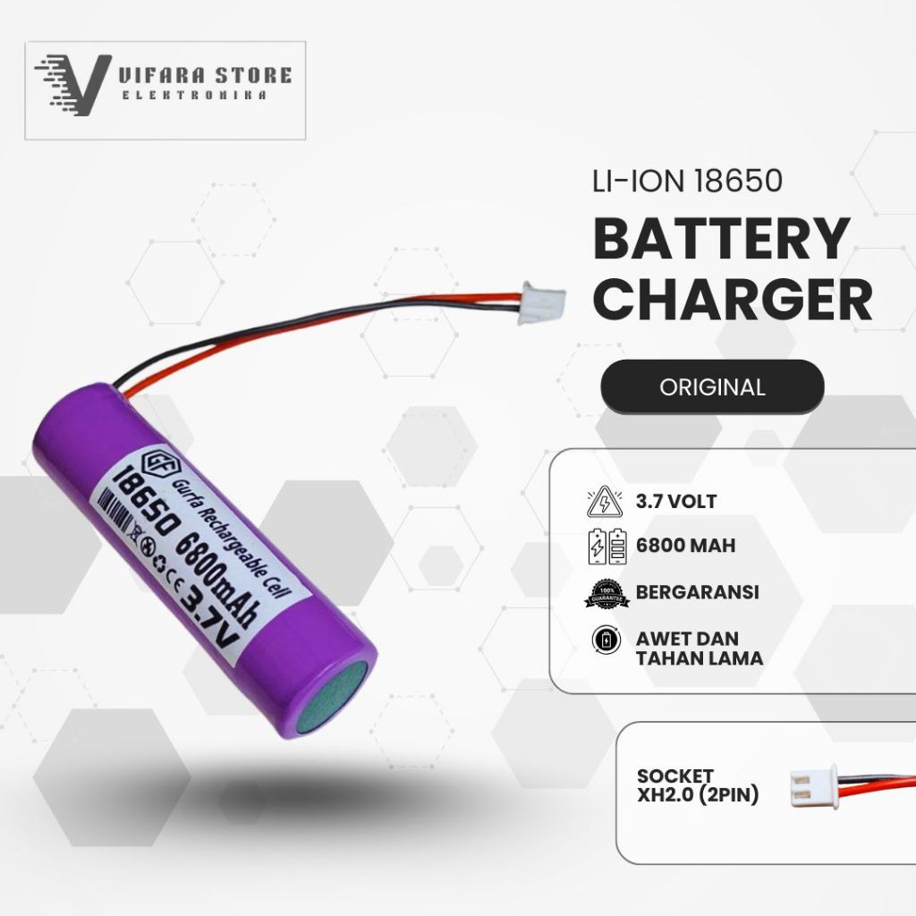 Baterai 18650 3.7V-XH 2.0 Kapasitas 6800 mAh 2 pin-Original