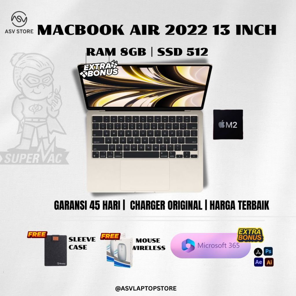 MACBOOK AIR 2022 M2 RAM 8GB 16gb SSD 512GB 13 INCH LAPTOP APPLE ORIGINAL V 2021 2020 M1 asvlaptop as