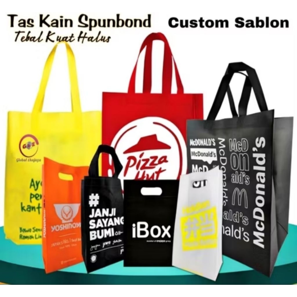 Sablon Custom Cetak Nama Tas Kain Spunbond Goodie Bag Kantong kemasan belanja Souvenir Ultah Hajatan