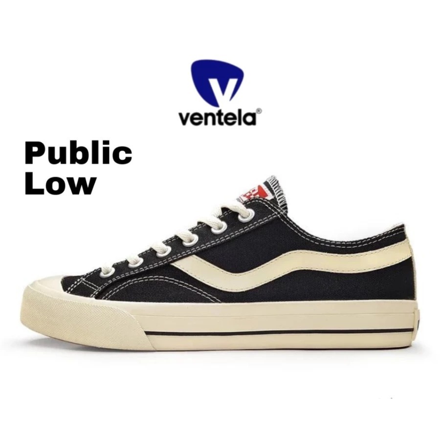 Sepatu Ventela Public Low Black Natural - Full Black Lokal Sneakers