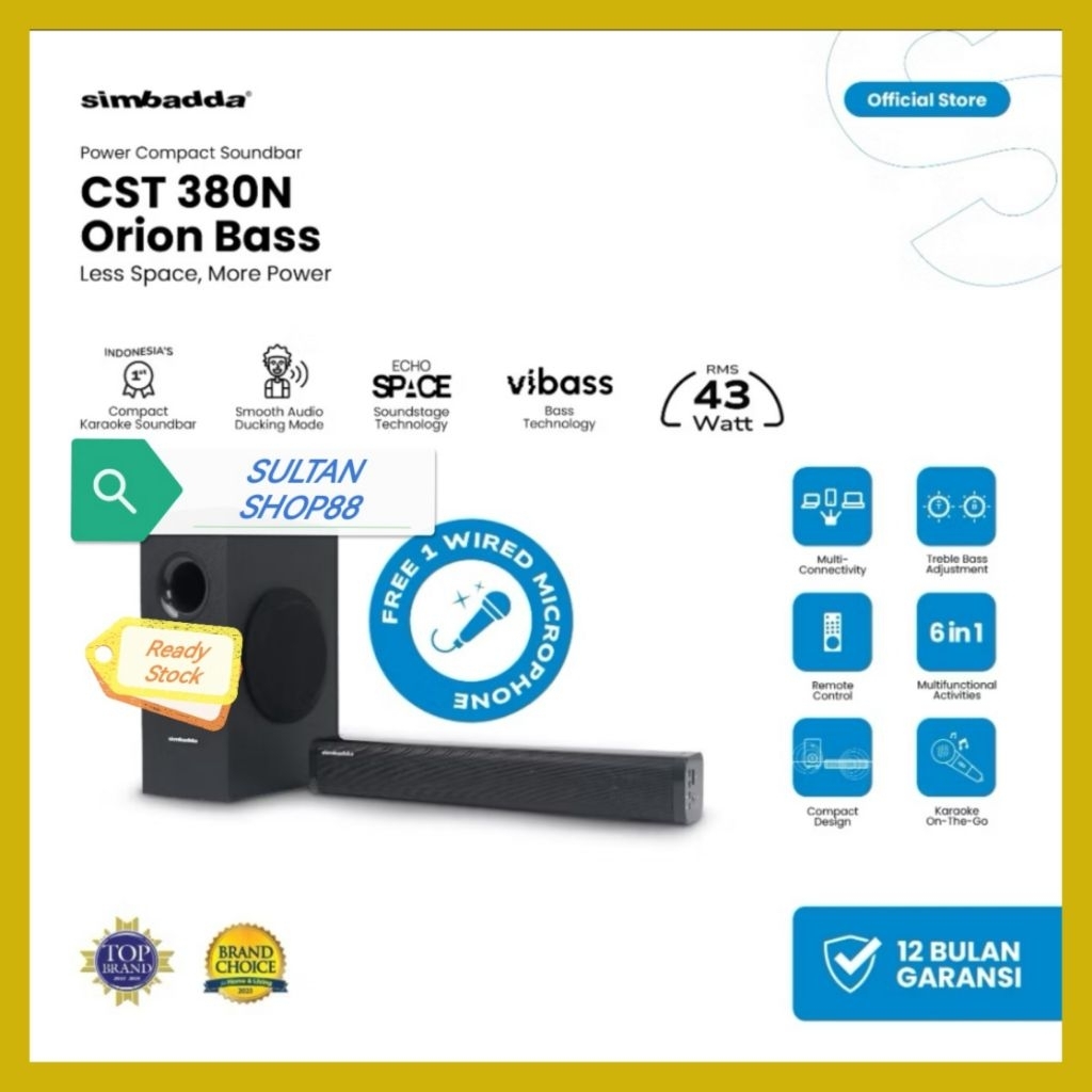 SIMBADDA SOUNDBAR KARAOKE CST380N OREON BASS POWER COMPACT FREE 1 PCS MIC WIRED