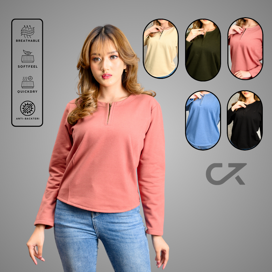 Atasan Wanita Sweater Purbasari Lengan Panjang Basic Polos Casual Hijau Army Kaos Cewek Daily Wear