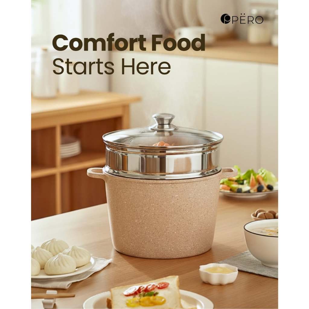 [Promo Best Deal] Pero Stock Pot Panci Gentong 24cm with Steamer Stainless / Panci Granite Anti Leng