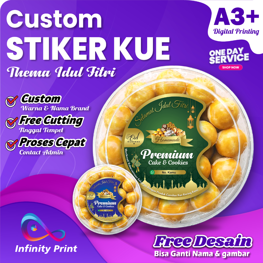 Stiker Toples Kue Cookies Thema Idul Fitri Custom / Sticker Lebaran Idul Fitri Bisa Ganti Nama / Sti