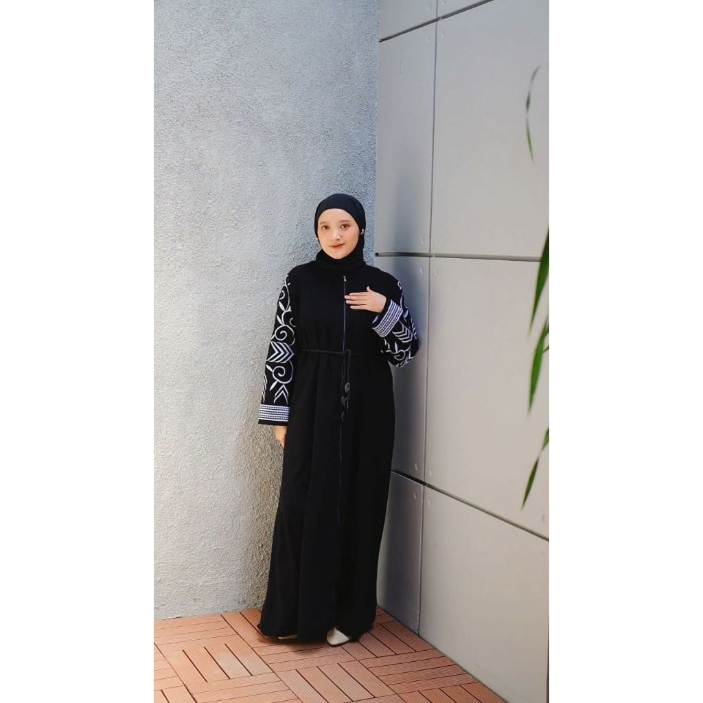 Abaya nayuma abaya bordir putih abaya motif etnik abaya modis abaya trend fashion free belt