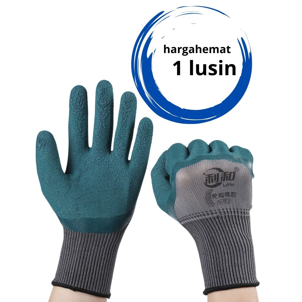 Sarung Tangan Kerja Lapis karet Lateks Nitril ×12