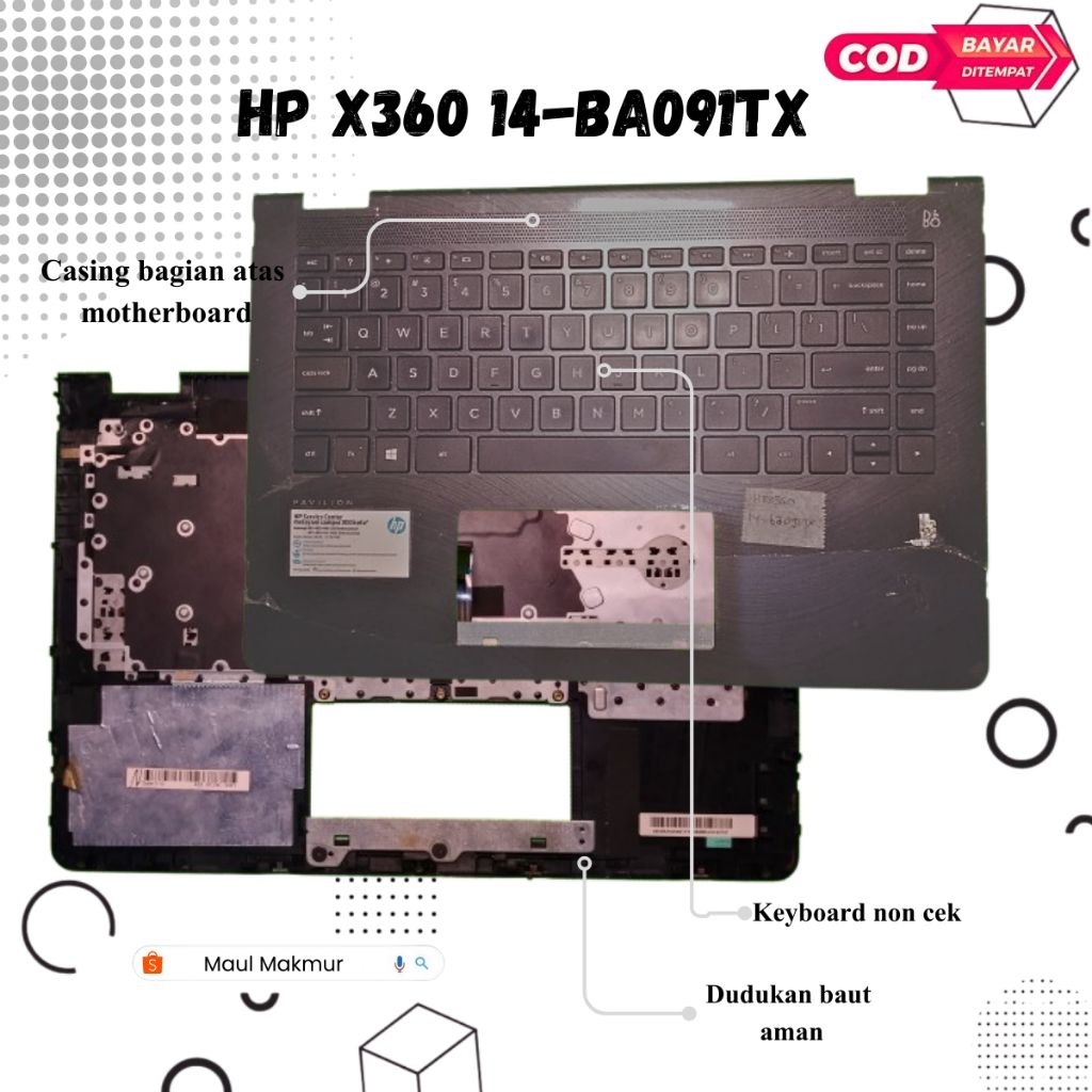 SECOND Casing Laptop HP X360 14-ba091tx  | Casing C Bagian Atas Motherboard Laptop