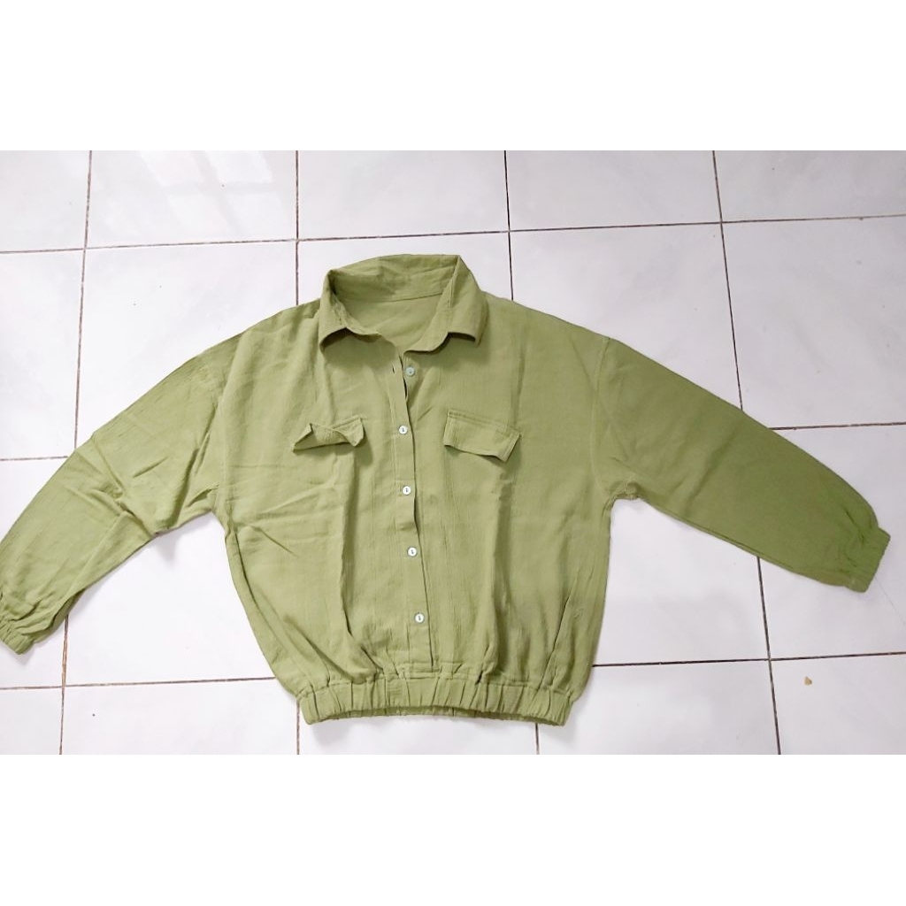 Baju Atasan Kemeja Wanita Hijau Tosca